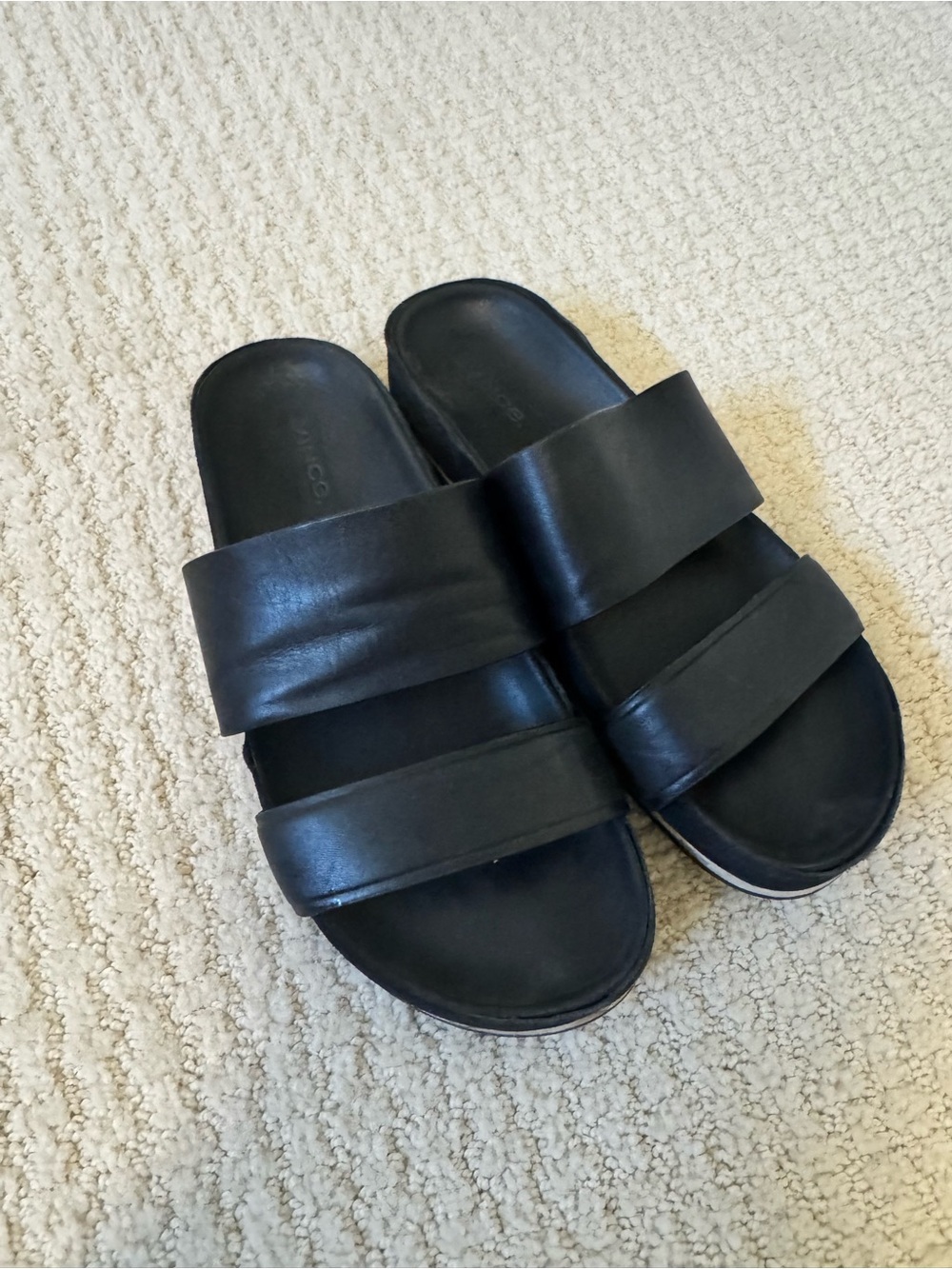 Vince Black Double-Strap Slide Sandals
